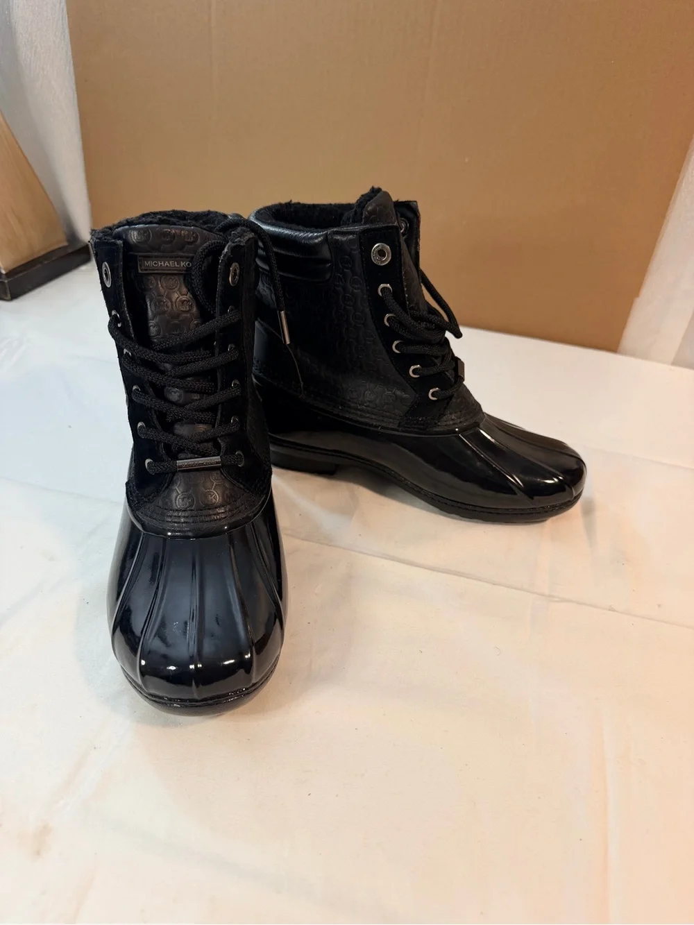 Michael Kors Black Quilted Logo Duck Boots